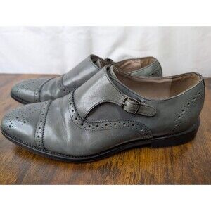 Banana Republic Monk Strap Oxford Dress Shoes Cap Toe Steel Gray Leather SZ 9.5